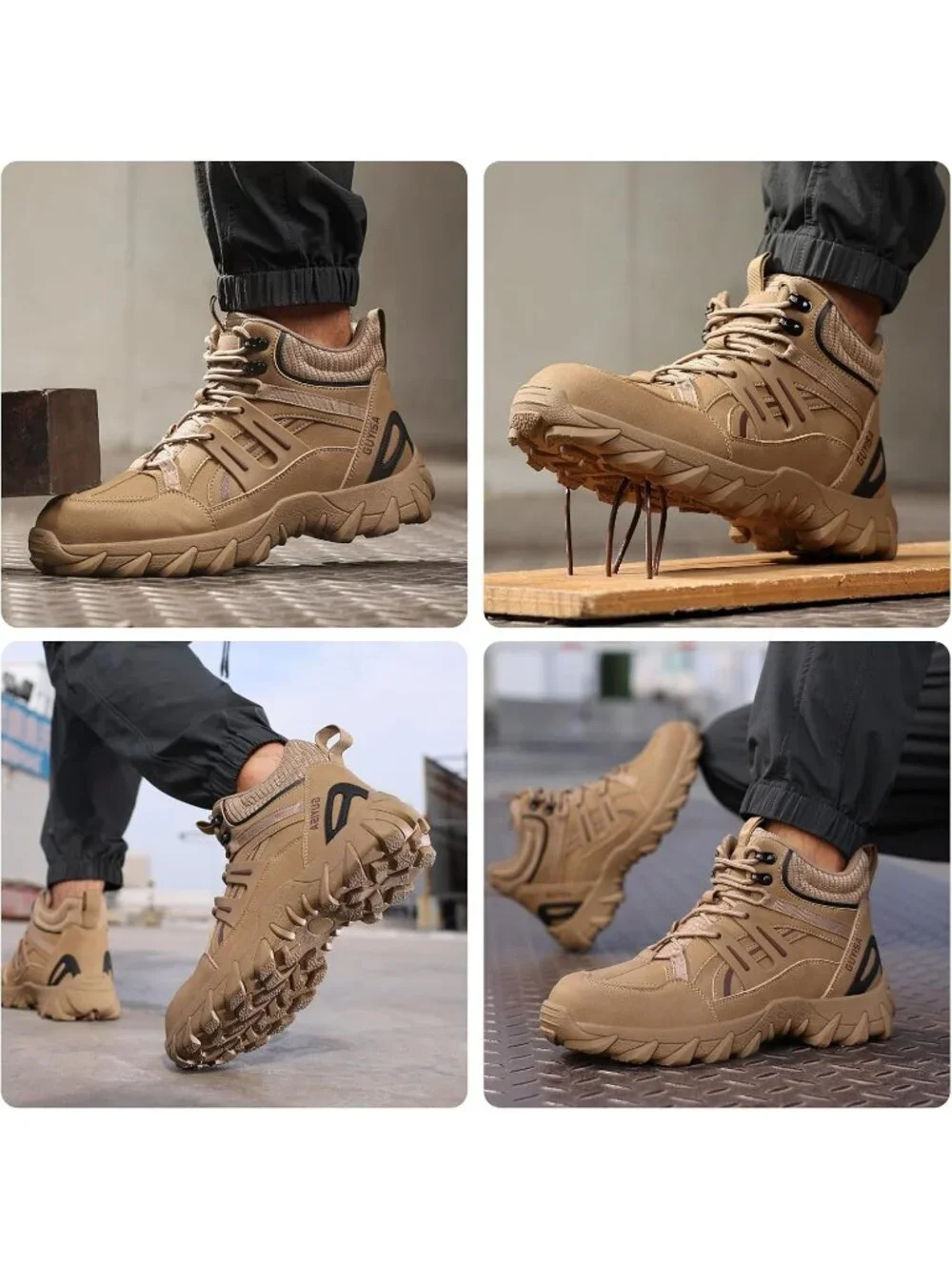 Men's Brown Breathable Shoes Casual High Top Steel Toe Non Slip Hiking Boots